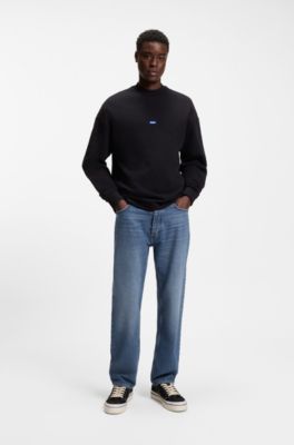 Regular-fit jeans in mid-blue stonewashed cotton denim, Blue