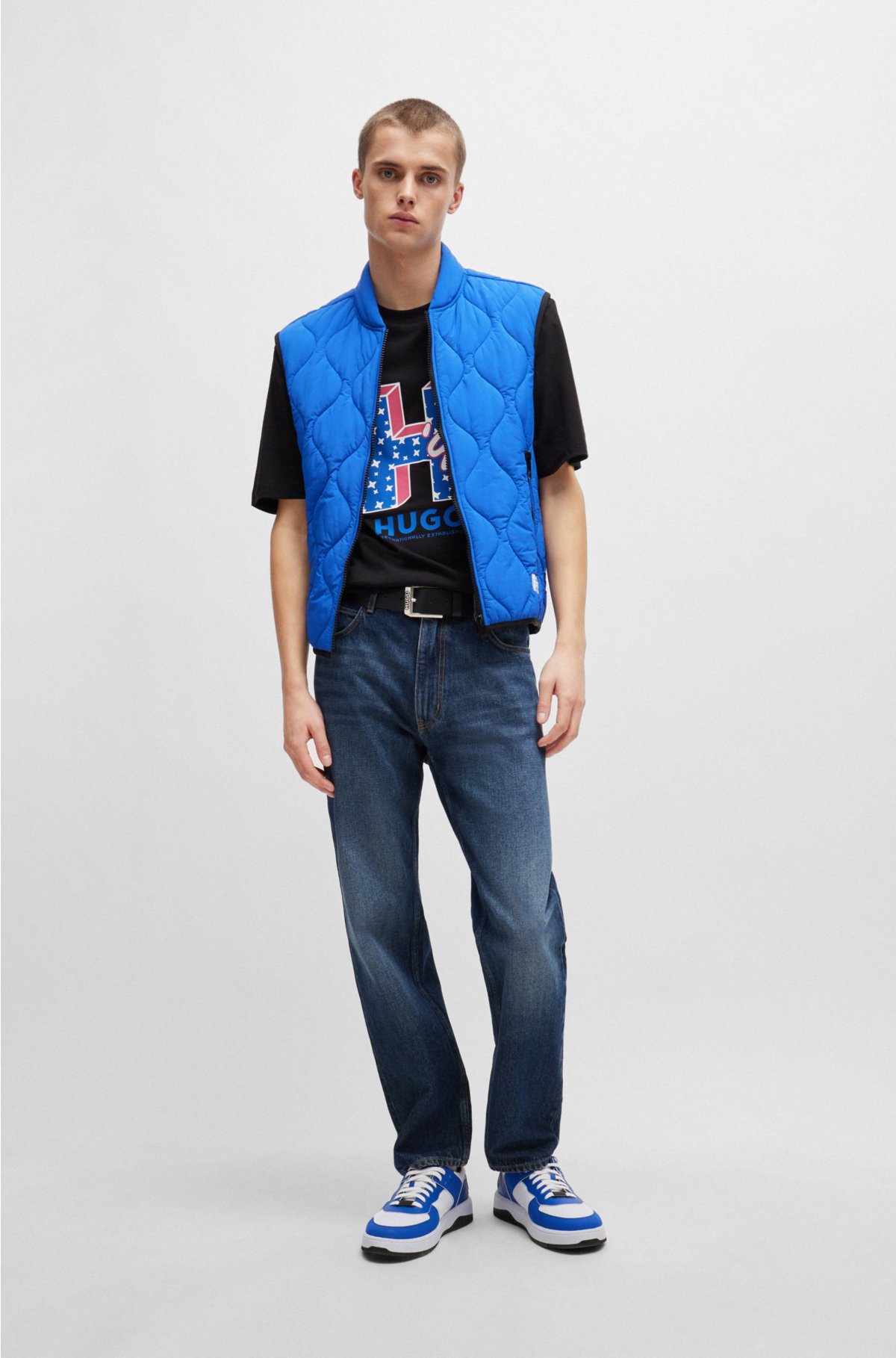 Regular-fit jeans in navy stonewashed denim, Dark Blue