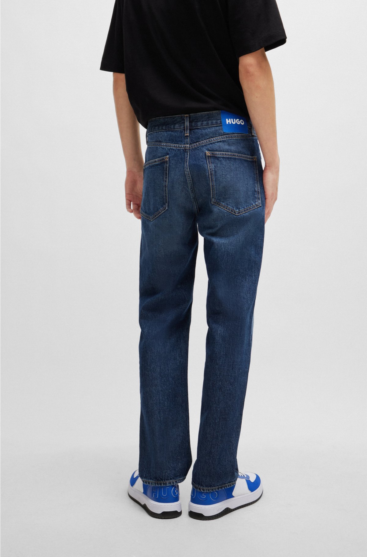 Regular-fit jeans in navy stonewashed denim, Dark Blue