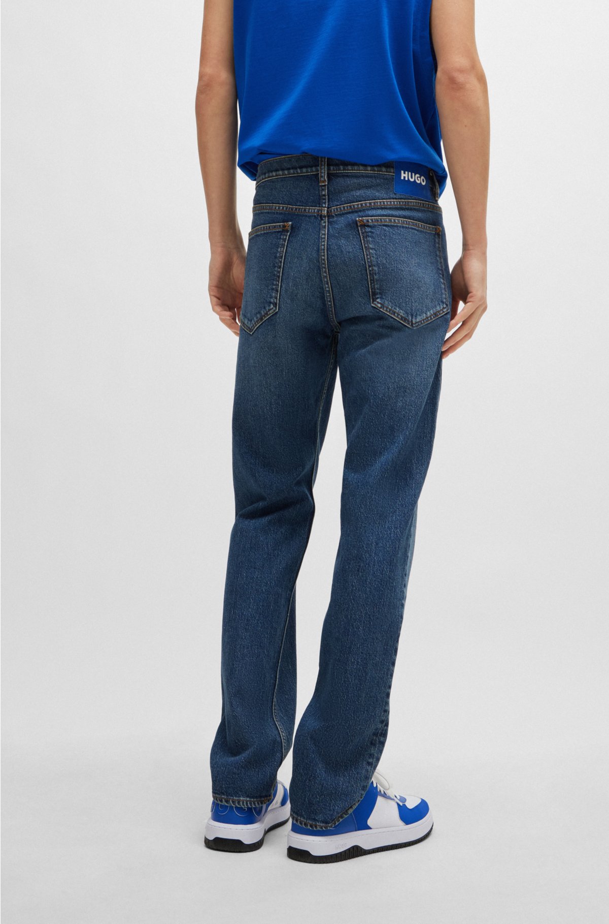 Slim-fit jeans in navy stonewashed stretch denim, Dark Blue