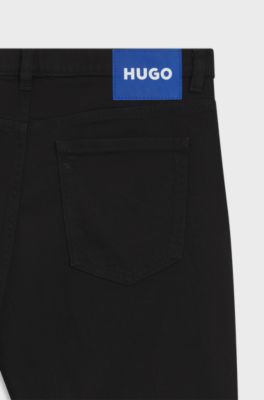 Tapered-fit jeans in black stretch denim, Black