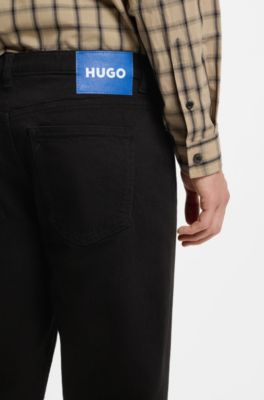 Tapered-fit jeans in black stretch denim, Black