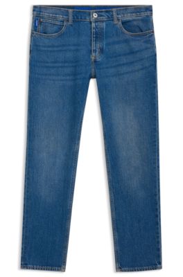 Tapered-fit jeans in mid-blue stretch denim, Blue