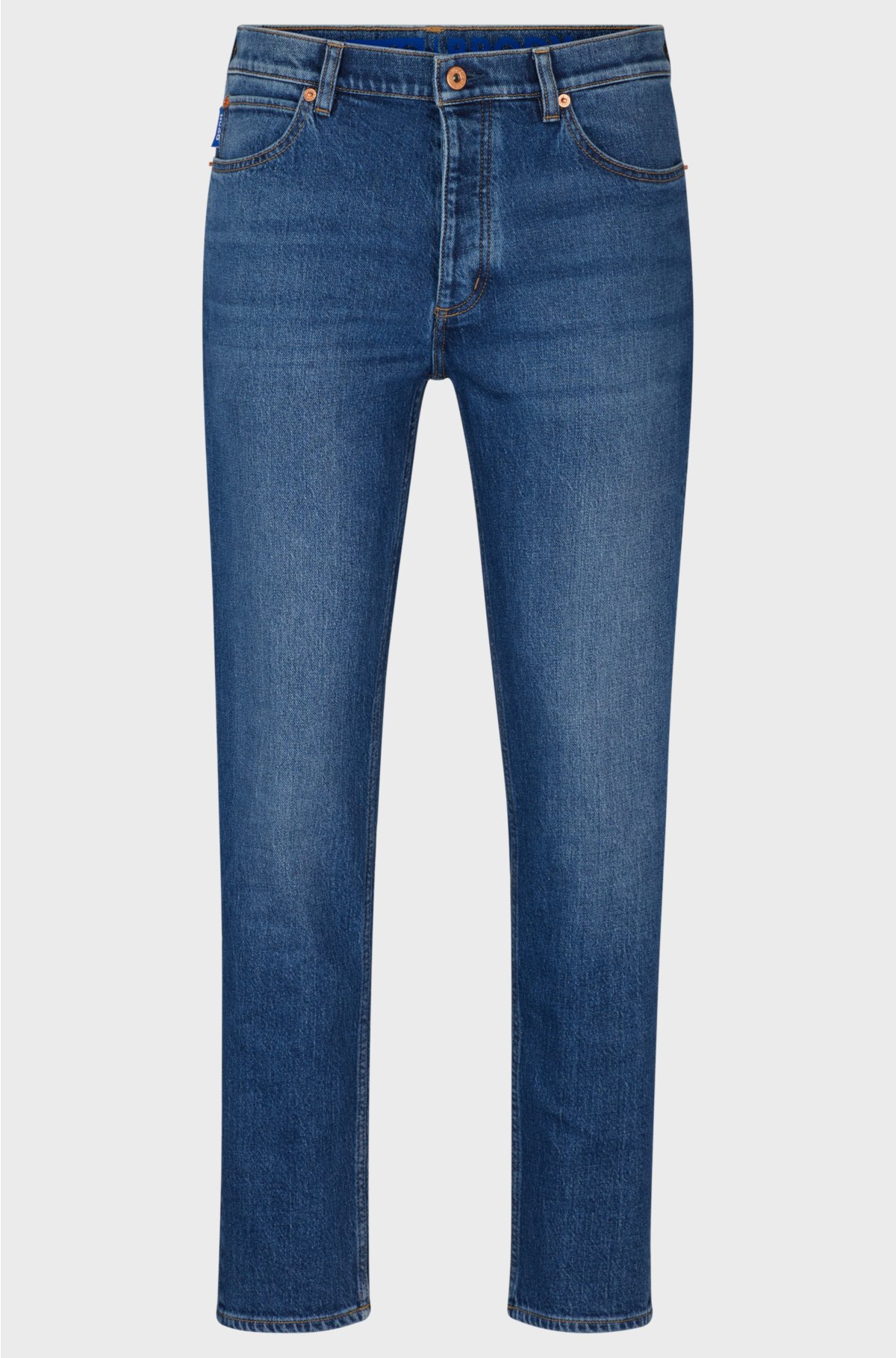 Tapered-fit jeans in mid-blue stretch denim, Blue