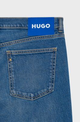 Tapered-fit jeans in mid-blue stretch denim, Blue