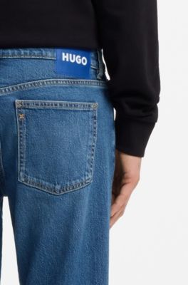 Tapered-fit jeans in mid-blue stretch denim, Blue