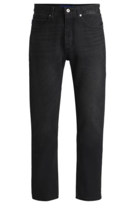 HUGO - Regular-fit jeans in dark-grey denim