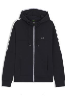 BOSS - Stretch-cotton zip-up hoodie with stripe insert