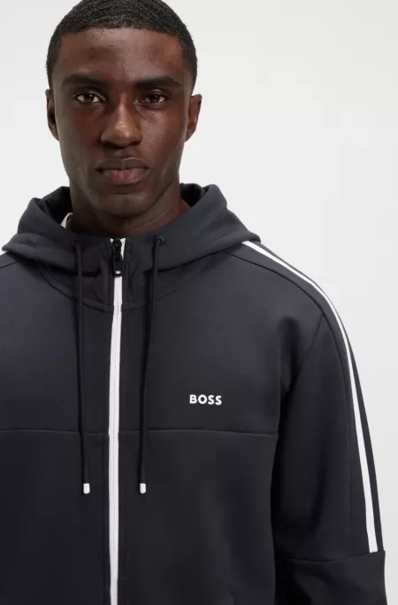 Stretch-cotton zip-up hoodie with stripe insert