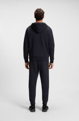 Stretch-cotton zip-up hoodie with stripe insert, Dark Blue