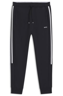 Stretch-cotton tracksuit bottoms with stripe insert, Dark Blue