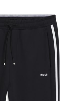 Stretch-cotton tracksuit bottoms with stripe insert, Dark Blue