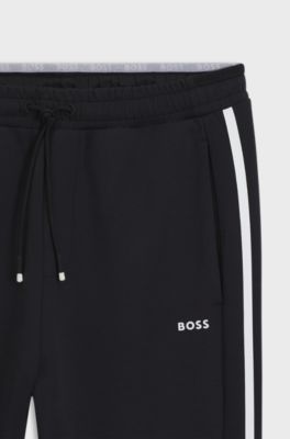 Stretch-cotton tracksuit bottoms with stripe insert, Dark Blue