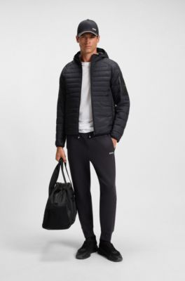 Trainingsbroek van stretchkatoen met gestreept inzetstuk, Donkerblauw
