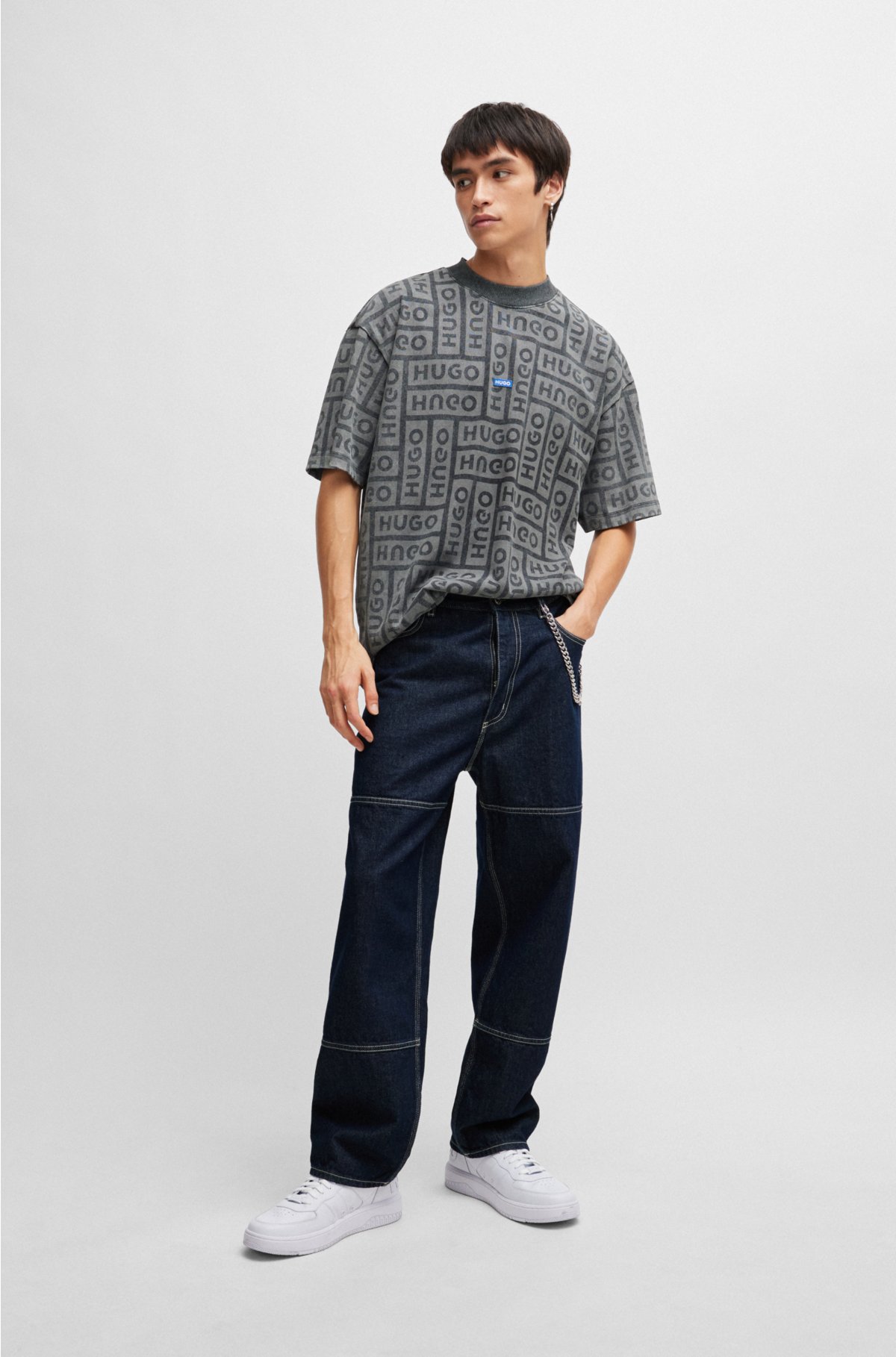HUGO - Carpenter-style baggy-fit jeans in rinse-wash denim