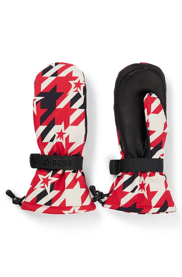 Gants de ski BOSS x Perfect Moment avec bride à logo et garnitures en cuir, Rouge