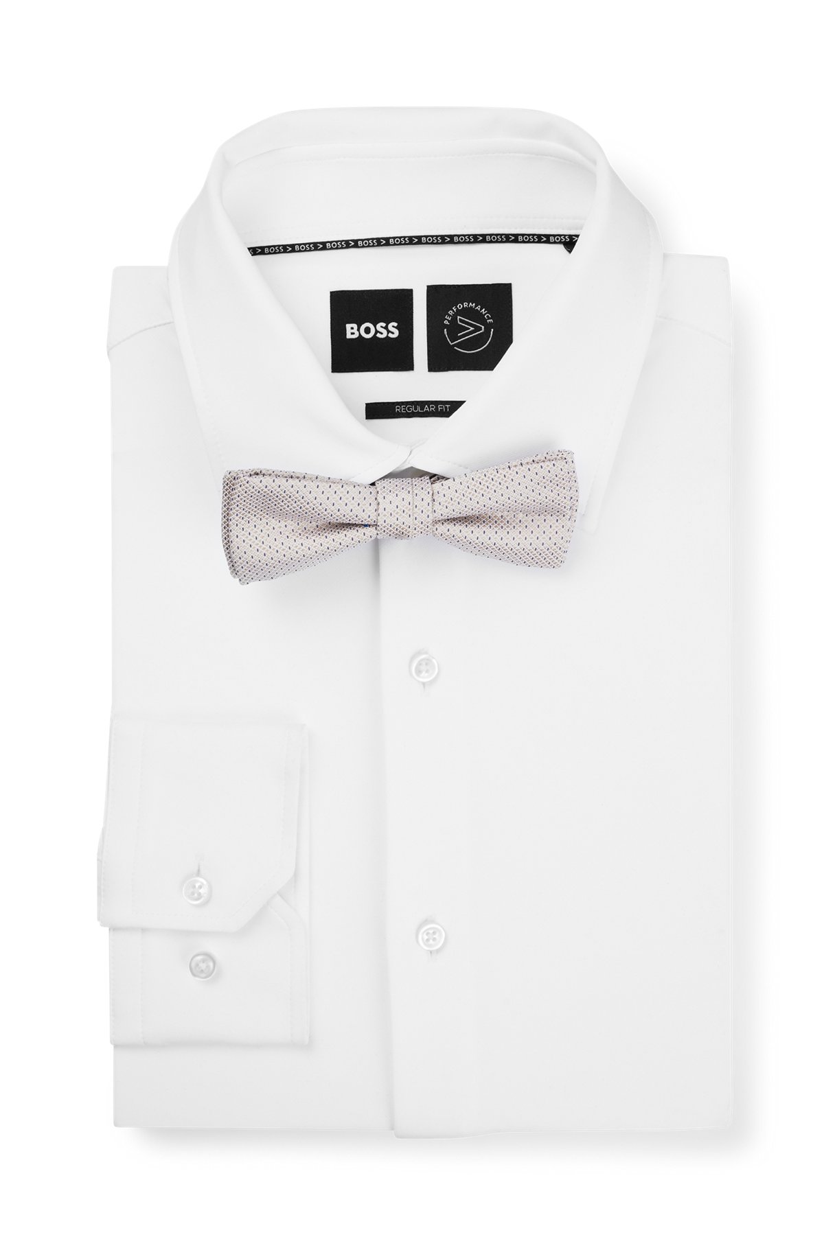 Bow tie and pocket square in silk-blend jacquard, White