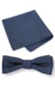 Bow tie and pocket square in silk-blend jacquard, Dark Blue