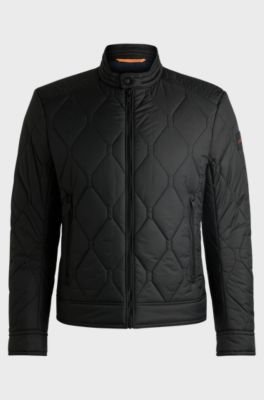 Water-repellent biker jacket with quilted pattern, Black