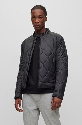 Biker jacket in water-repellent lightweight fabric with quilting, Black