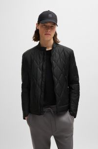 Blouson de motard déperlant avec motif matelassé, Noir