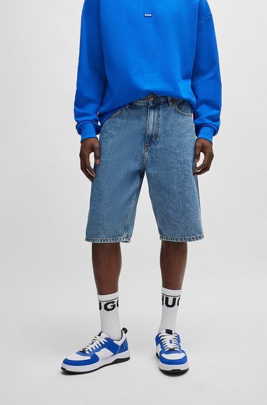 Blue skate shorts in cotton denim, Blue