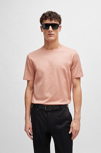 Regular-fit T-shirt in structured mercerised cotton, light pink