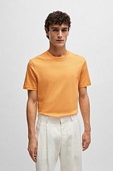 Regular-fit T-shirt in structured mercerised cotton, Light Orange