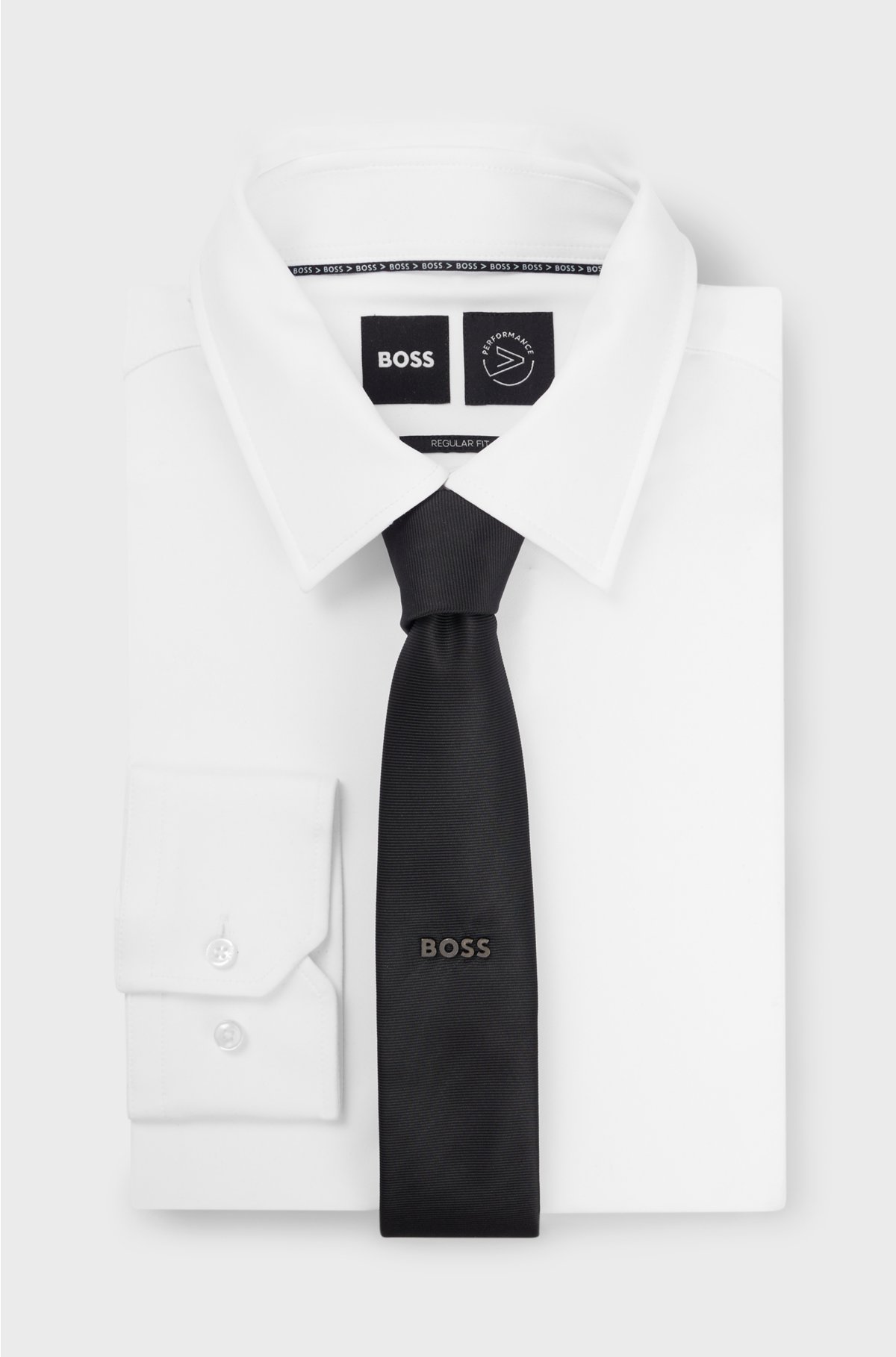 Jacquard tie with logo detail, Black
