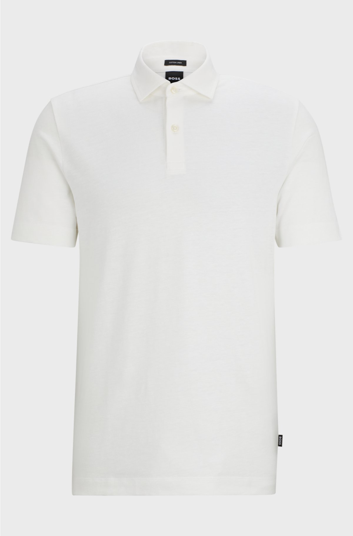 Regular-fit polo shirt in cotton and linen, White