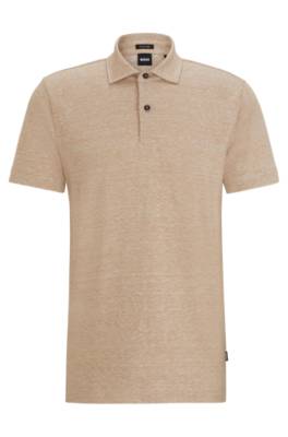 Hugo Boss Regular-fit Polo Shirt In Cotton And Linen In Neutral
