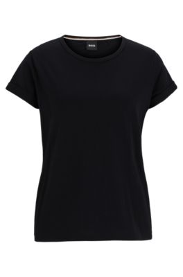 Cotton-jersey T-shirt with rolled cuffs, Black