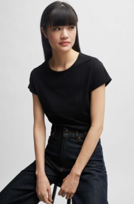 Cotton-jersey T-shirt with rolled cuffs, Black