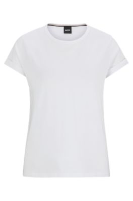 コットンジャージー Tシャツ ロールドカフス, ホワイト