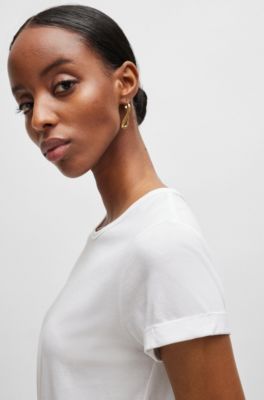 コットンジャージー Tシャツ ロールドカフス, ホワイト