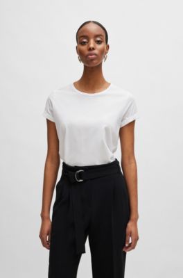 コットンジャージー Tシャツ ロールドカフス, ホワイト