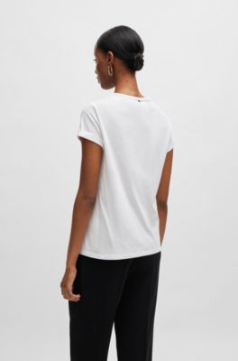 コットンジャージー Tシャツ ロールドカフス, ホワイト