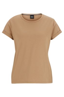 T-Shirt aus Baumwoll-Jersey mit umgeschlagenen &Auml;rmelb&uuml;ndchen, Beige