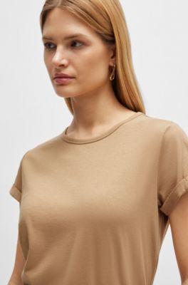 T-Shirt aus Baumwoll-Jersey mit umgeschlagenen &Auml;rmelb&uuml;ndchen, Beige