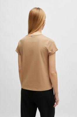 T-Shirt aus Baumwoll-Jersey mit umgeschlagenen &Auml;rmelb&uuml;ndchen, Beige