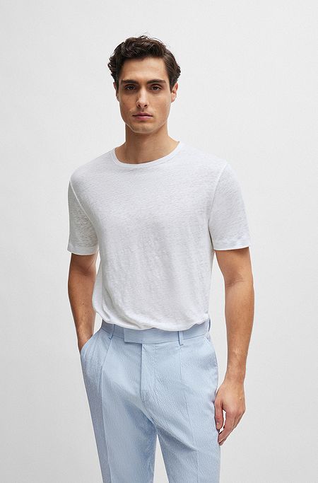 Regular-fit T-shirt in linen, White