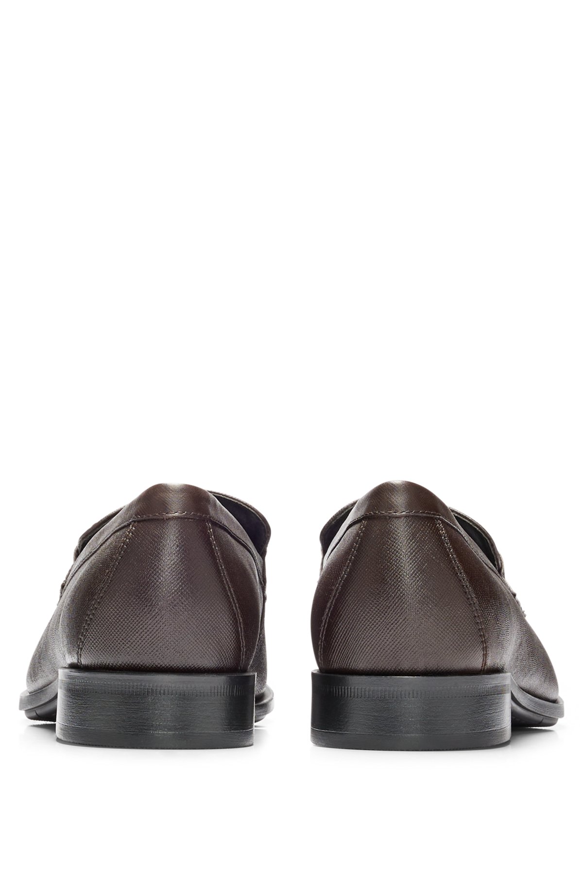 Penny loafers in Saffiano-print leather with padded innersole, Dark Brown