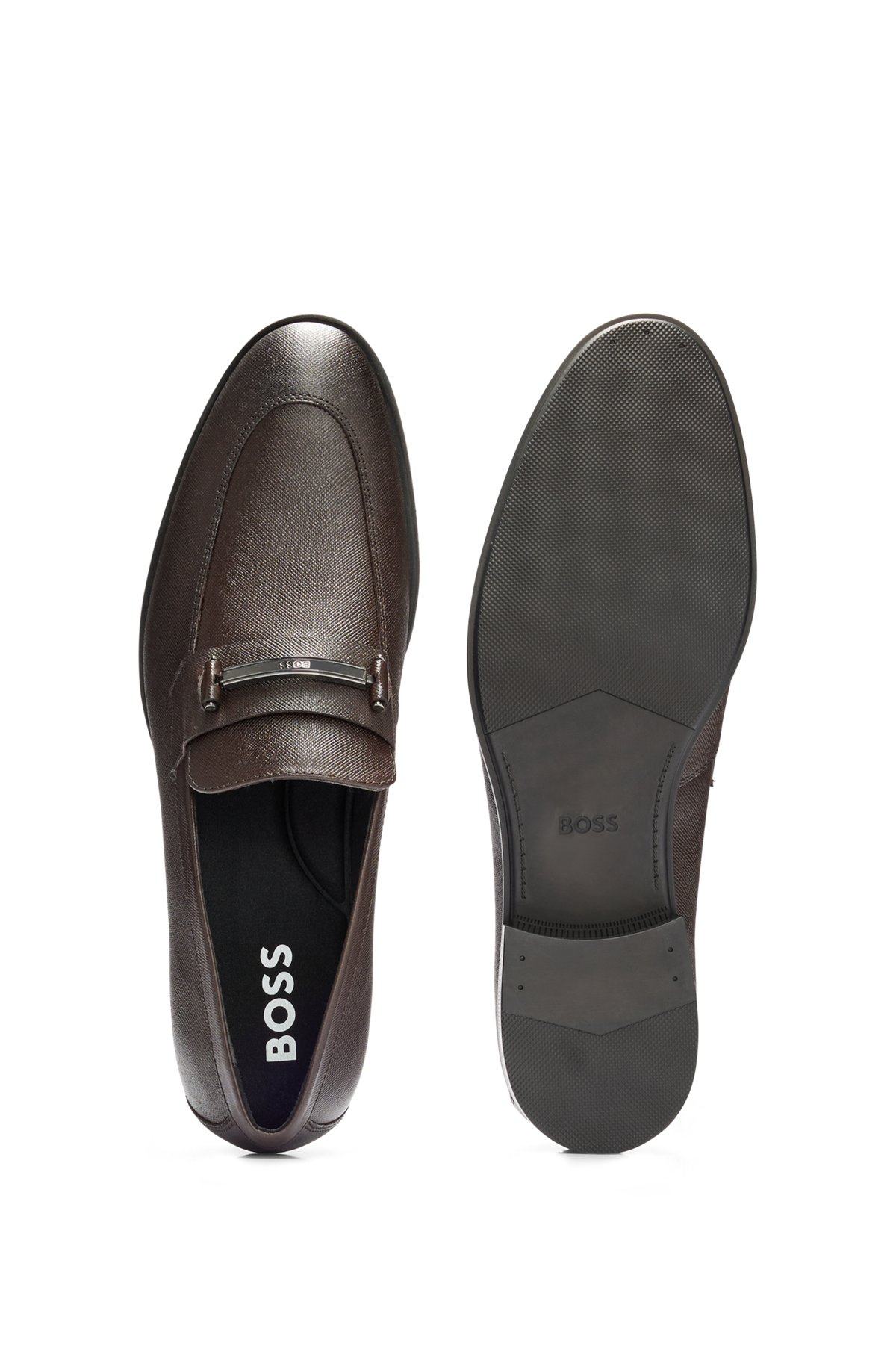 Penny loafers in Saffiano-print leather with padded innersole, Dark Brown