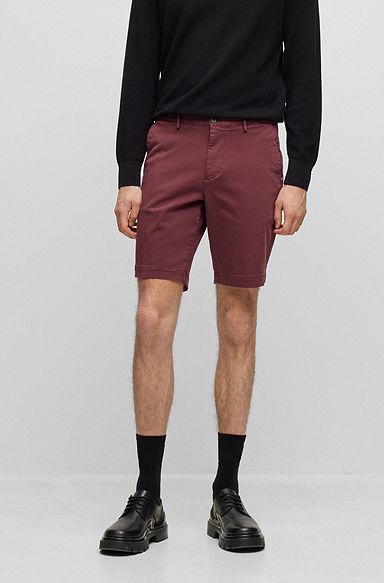 Slim-fit shorts in stretch cotton, Dark Red