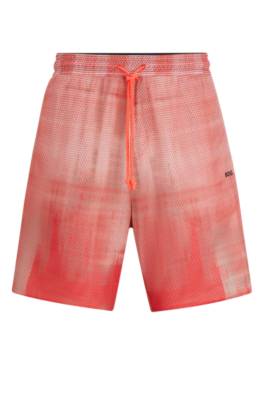 Hugo Boss Printed-mesh Shorts With Logo Detail In Orange