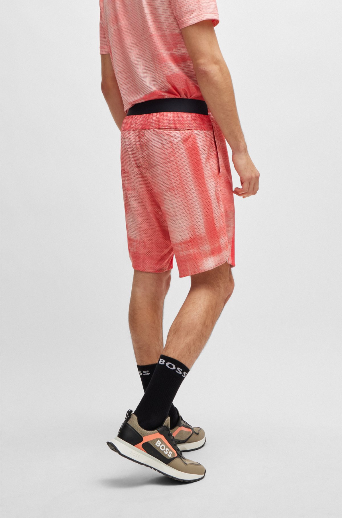 Printed-mesh shorts with logo detail, Light Red