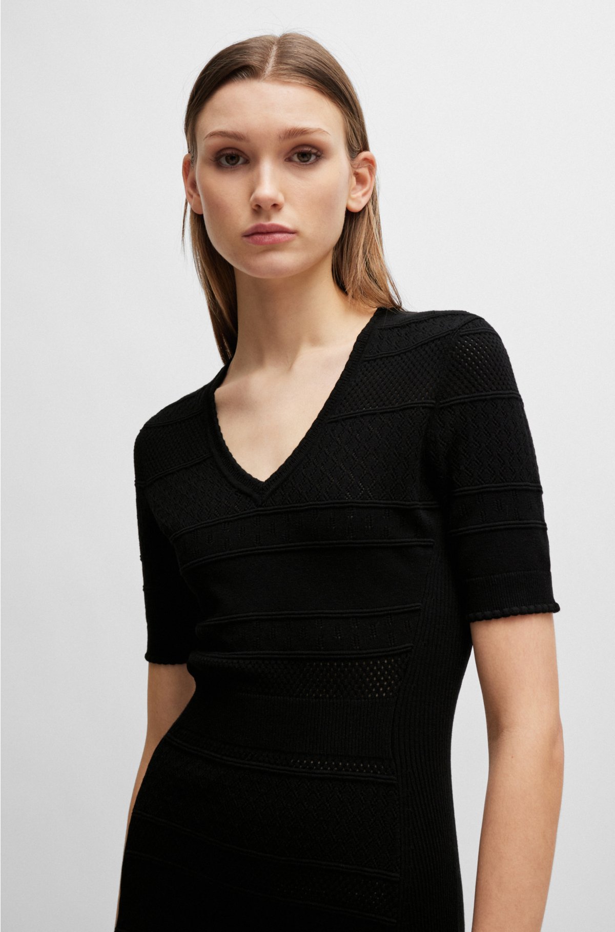 Knitted dress with mixed structures, Black