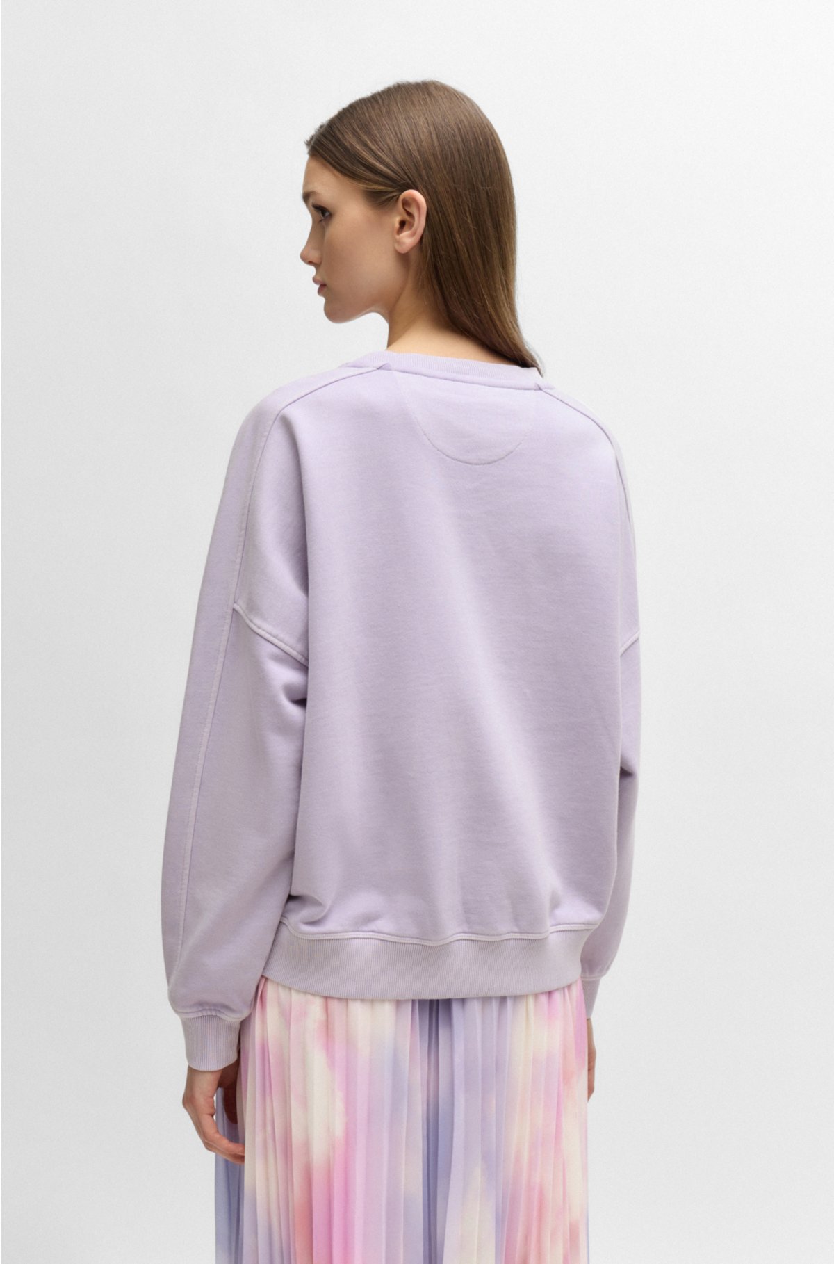 Round-neck sweatshirt in cotton with logo detail, Light Purple