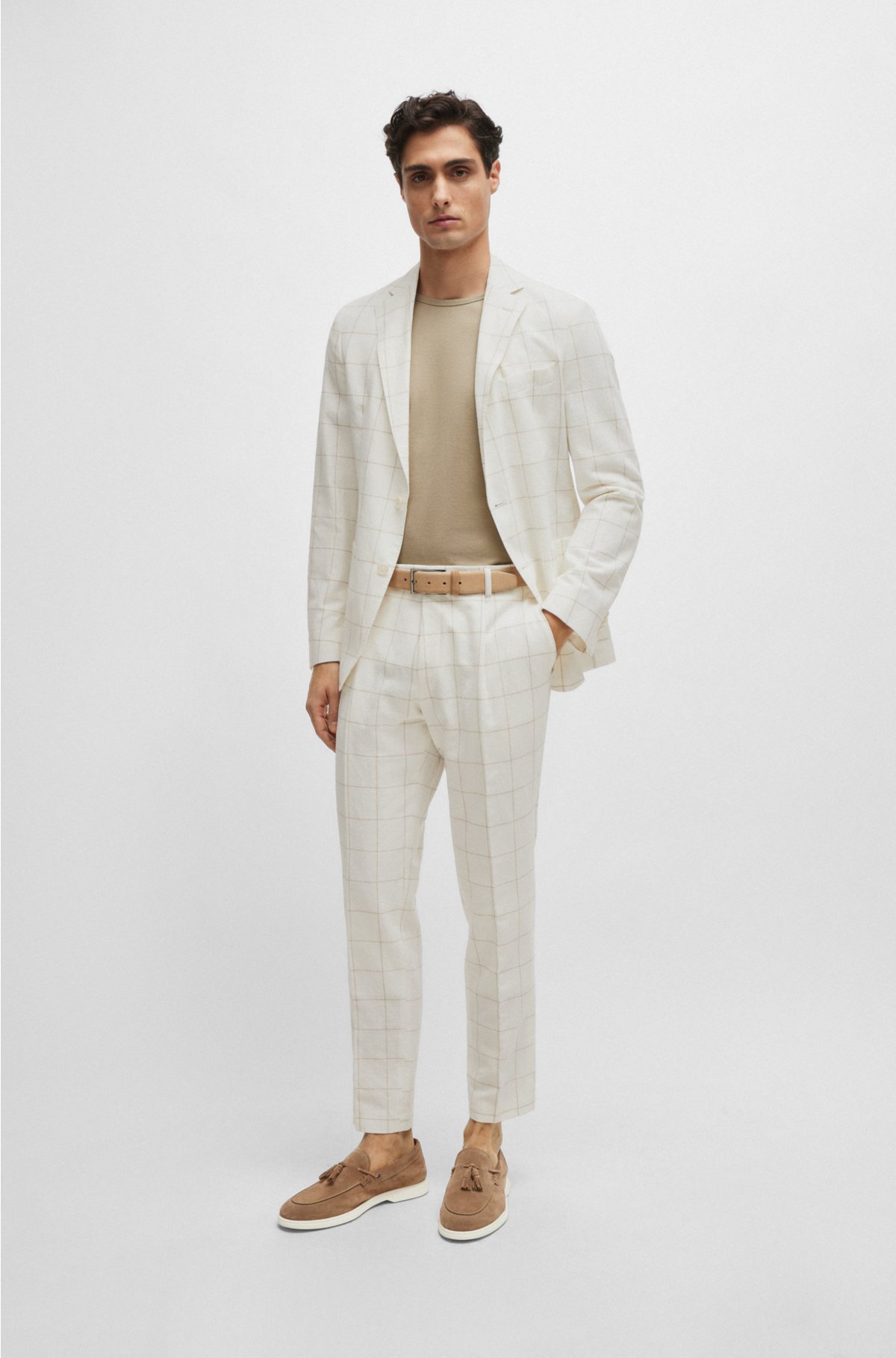Cotton-blend regular-fit T-shirt with ergonomic seams, Khaki