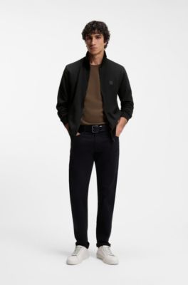 Jacke aus Baumwoll-Terry mit Logo-Patch, Schwarz